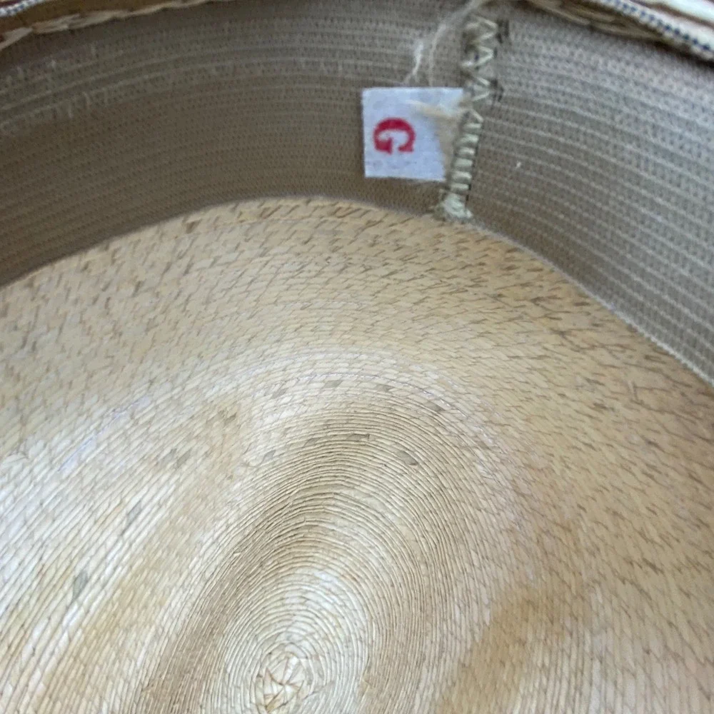 Large Straw Cowboy Hat Beige Black Greek Key Trim Western Rodeo Festival Charro